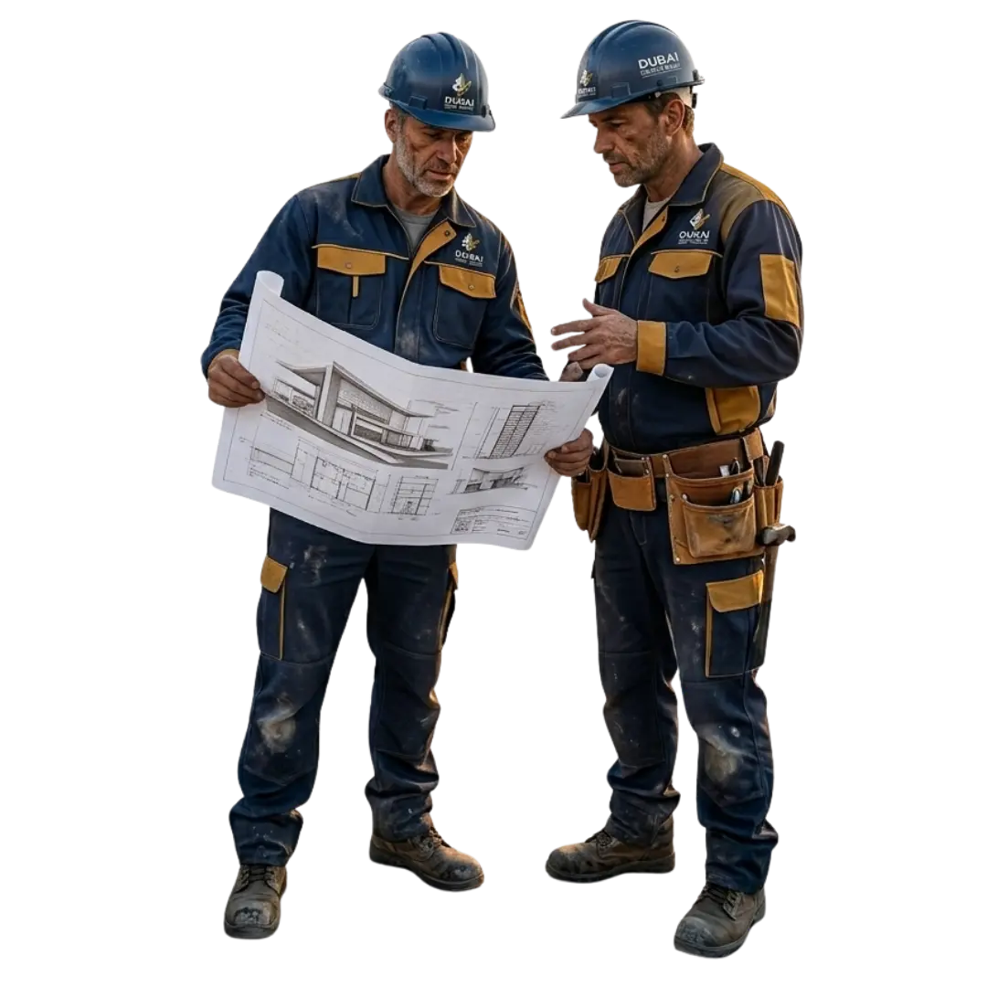 Dubai Craft Build construction team reviewing building plans